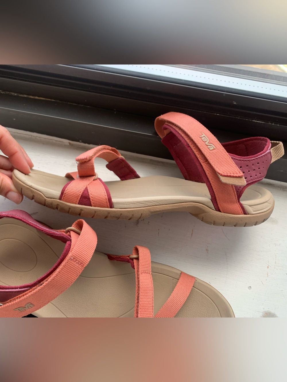Teva Women's Coral and Maroon Strappy Sandals - Picture 4 of 7